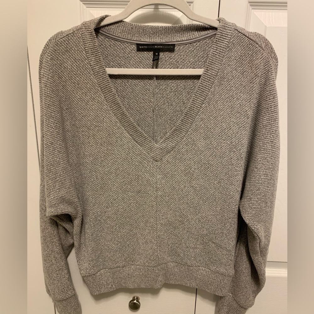 WHBM Grey Soft V-Neck Pullover Medium